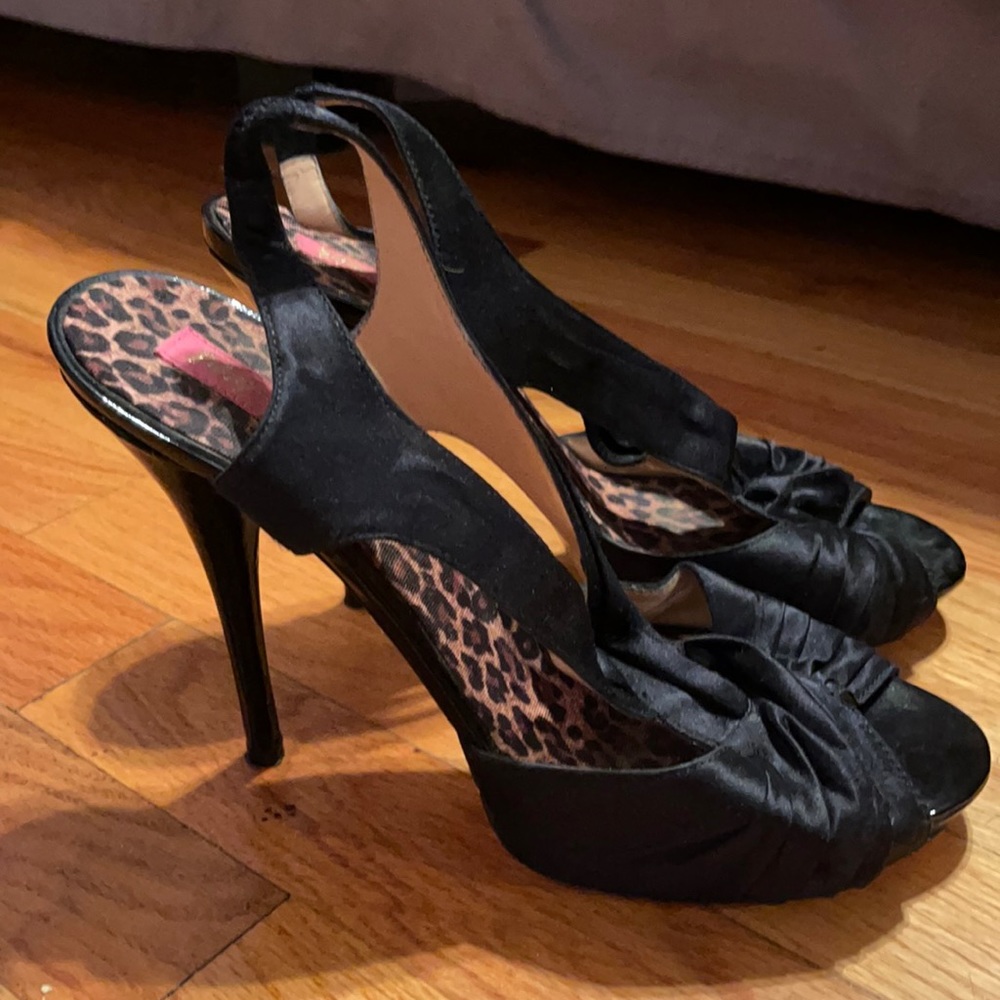 Silk Betsey Johnson sling back satin heel peep toe